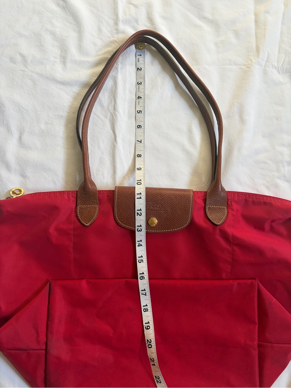 Longchamp Red Large Le Pliage Nylon Shoulder Tote - Picture 15 of 16